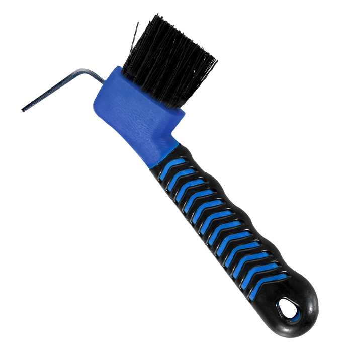 Show time soft touch hoof pick with brush. Black with different colors