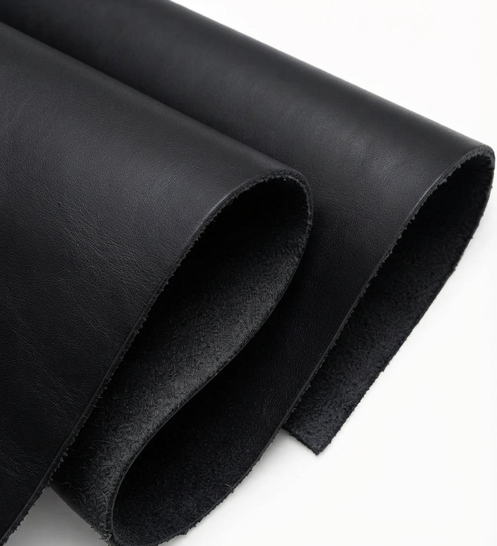 Leather veg tan shoulder through dyed black colour1.3 to 1.5mm