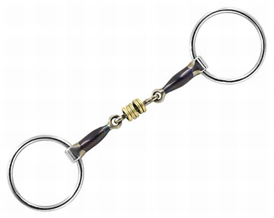 Bit 5 Ring Snaffle Sweet Iron with Brass Rollers