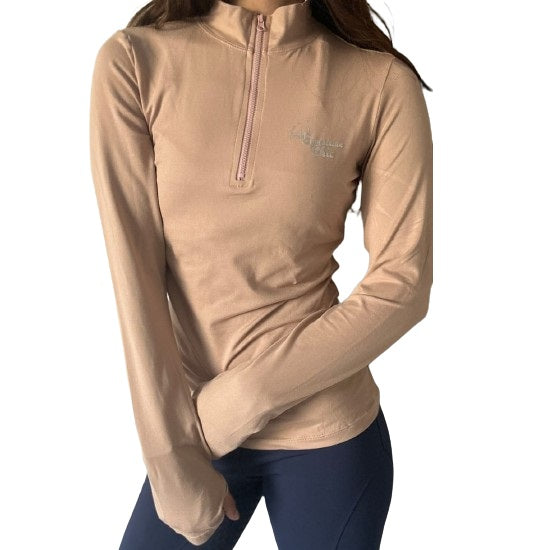 EquiChic Camel Sports Sweat Shirt Basic Half Zip Thumb Holes