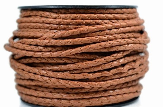 Thonging leather braided natural 4.0|5.0mm per roll 10  meter roll