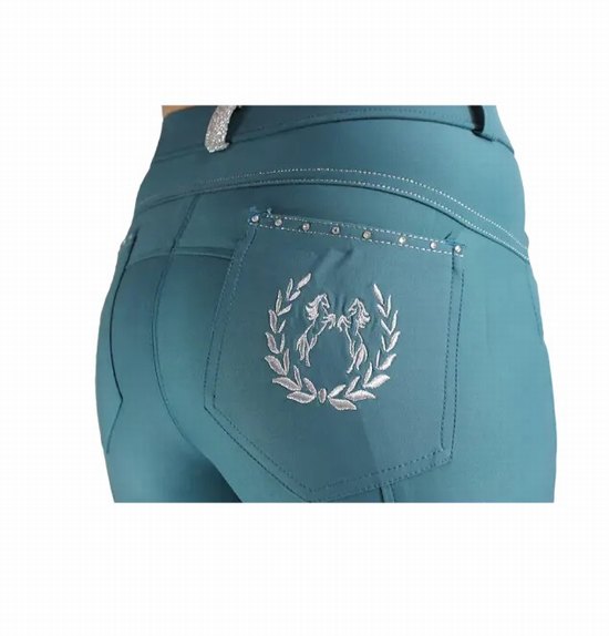 Equileasure-equestrian woven breeces with logo teal