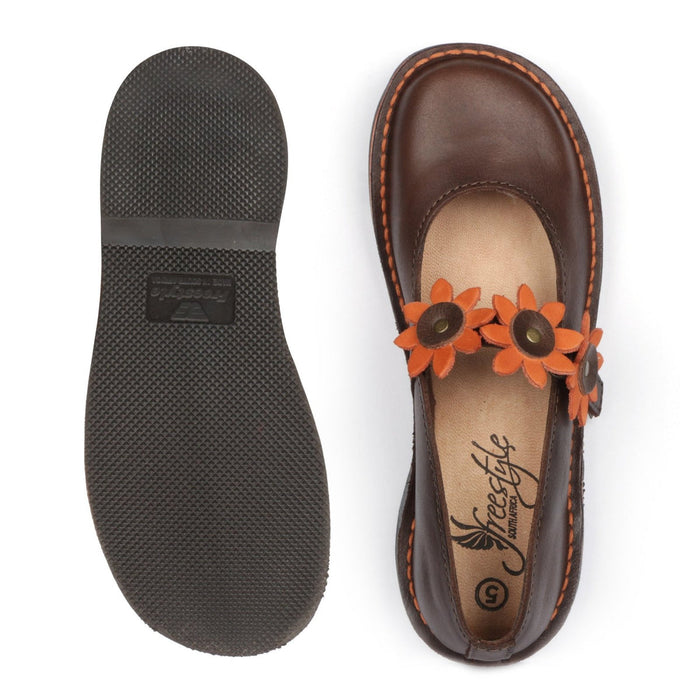 Freestyle Shani Flower Premium Leather Court Shoe choc|orange