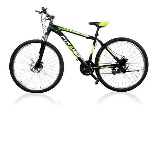 BICYCLE MTB 29 INCH PYRAMID WITH DISK BRAKE AND FRONT SHOCK GREEN AND BLACK